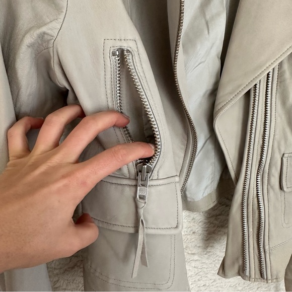 JOIE VIVIANETTE Soft Sand Leather Moto Asymmetrical Zip Jacket Coat S - Picture 12 of 16